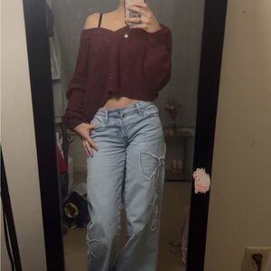 PacSun Casey Light Indigo Bow Low Rise Baggy Jeans